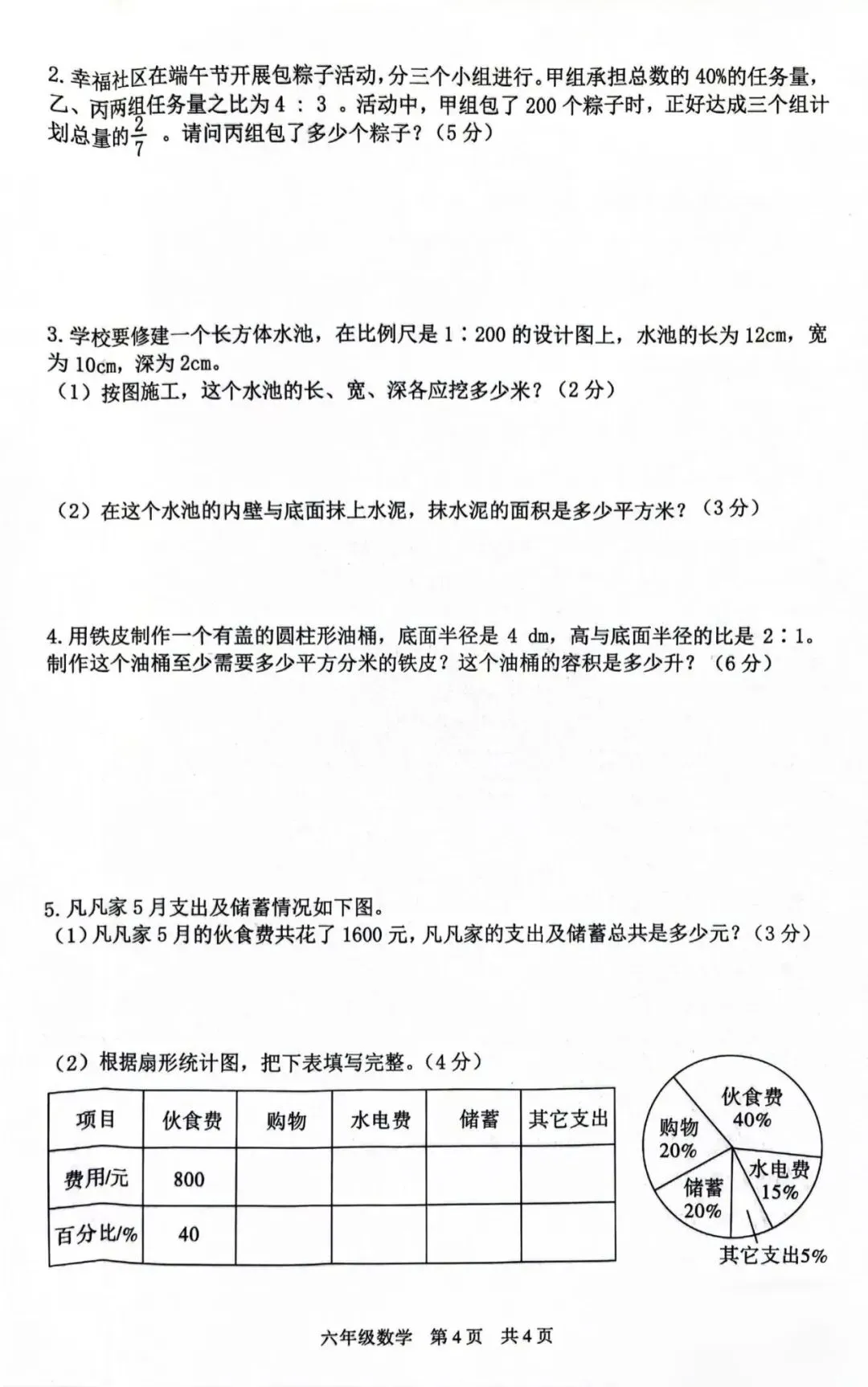 六年级毕业考试数学试卷-第16张图片-四季读书网