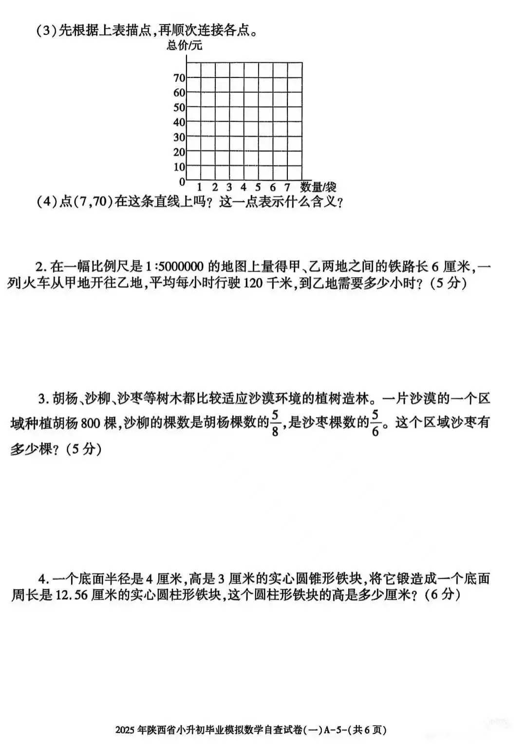 六年级毕业考试数学试卷-第21张图片-四季读书网