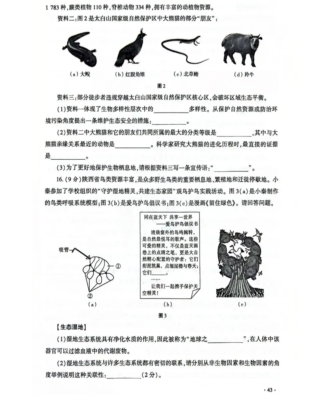 陕西省初中学业水平考试生物学科试卷示例(一)(二)(三)及答案分享-第4张图片-四季读书网