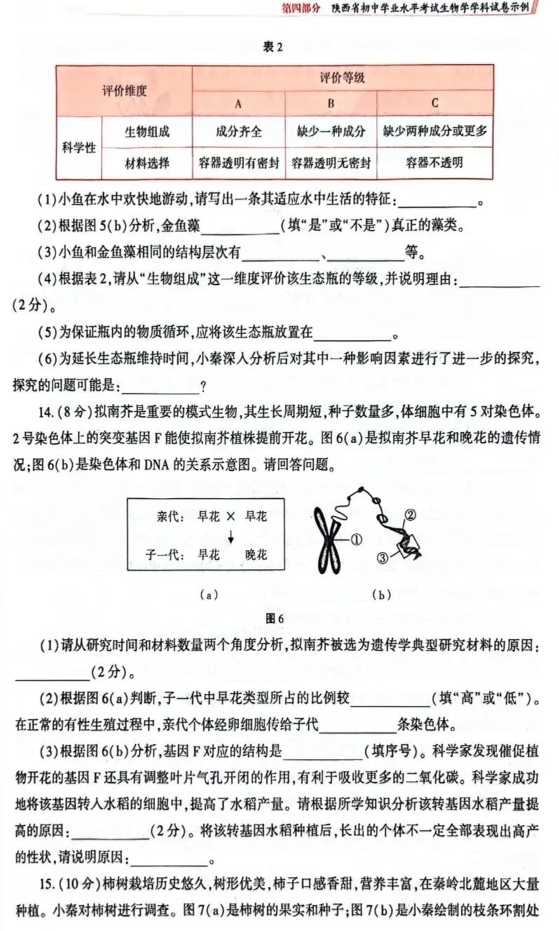陕西省初中学业水平考试生物学科试卷示例(一)(二)(三)及答案分享-第18张图片-四季读书网