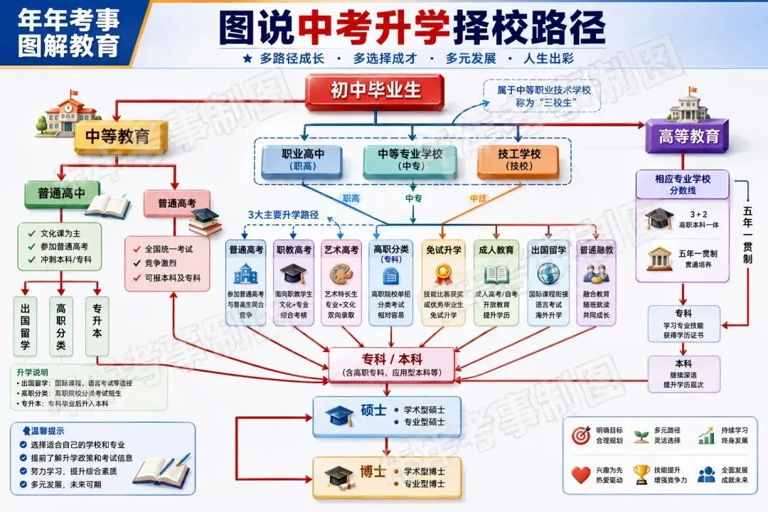 图解中考升学择校路径,初中毕业后有哪些升学选择?-第2张图片-四季读书网 图解中考升学择校路径,初中毕业后有哪些升学选择?-第2张图片-四季读书网