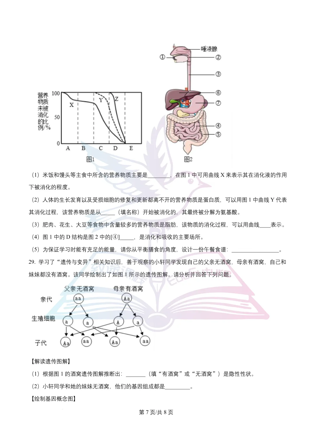 南岗区八年级学生学习水平监测生物学试卷-第8张图片-四季读书网