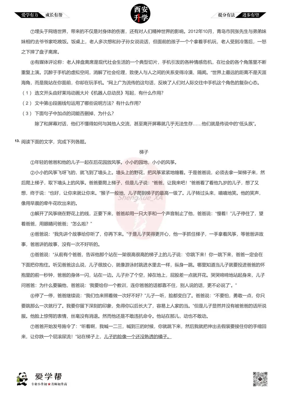 【2026西安小升初】新初一分班考真题~长安一中:语文-第4张图片-四季读书网