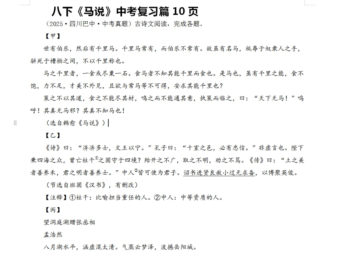 八下《马说》中考复习篇10页-第1张图片-四季读书网
