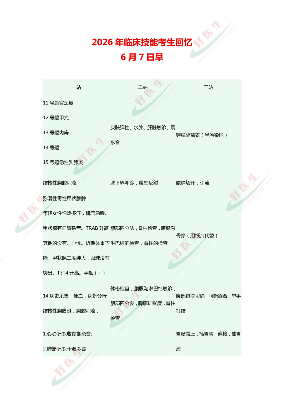 真题汇总!2026年执业/助理医师技能考试最新题目汇总(考生回忆版)-第2张图片-四季读书网 真题汇总!2026年执业/助理医师技能考试最新题目汇总(考生回忆版)-第2张图片-四季读书网