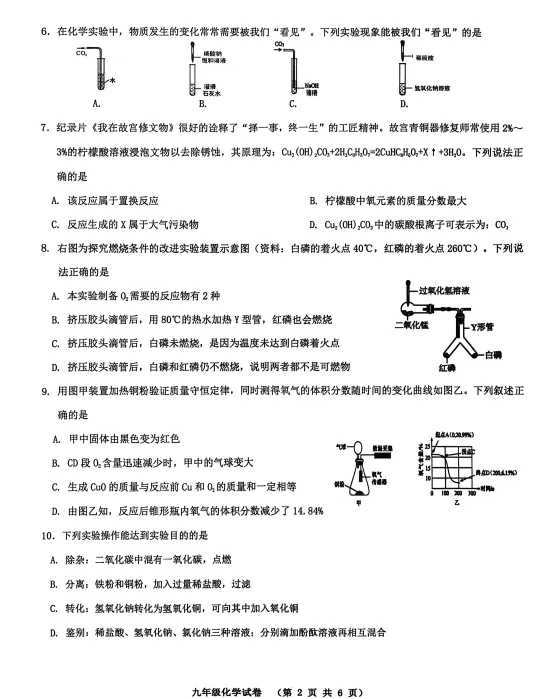 2026年6月阜新海州区九年化学二模试卷-第2张图片-四季读书网
