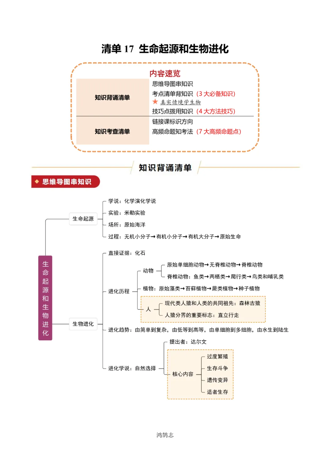中考专项生物 考点清单17 生命起源和生物进化-第4张图片-四季读书网 中考专项生物 考点清单17 生命起源和生物进化-第4张图片-四季读书网