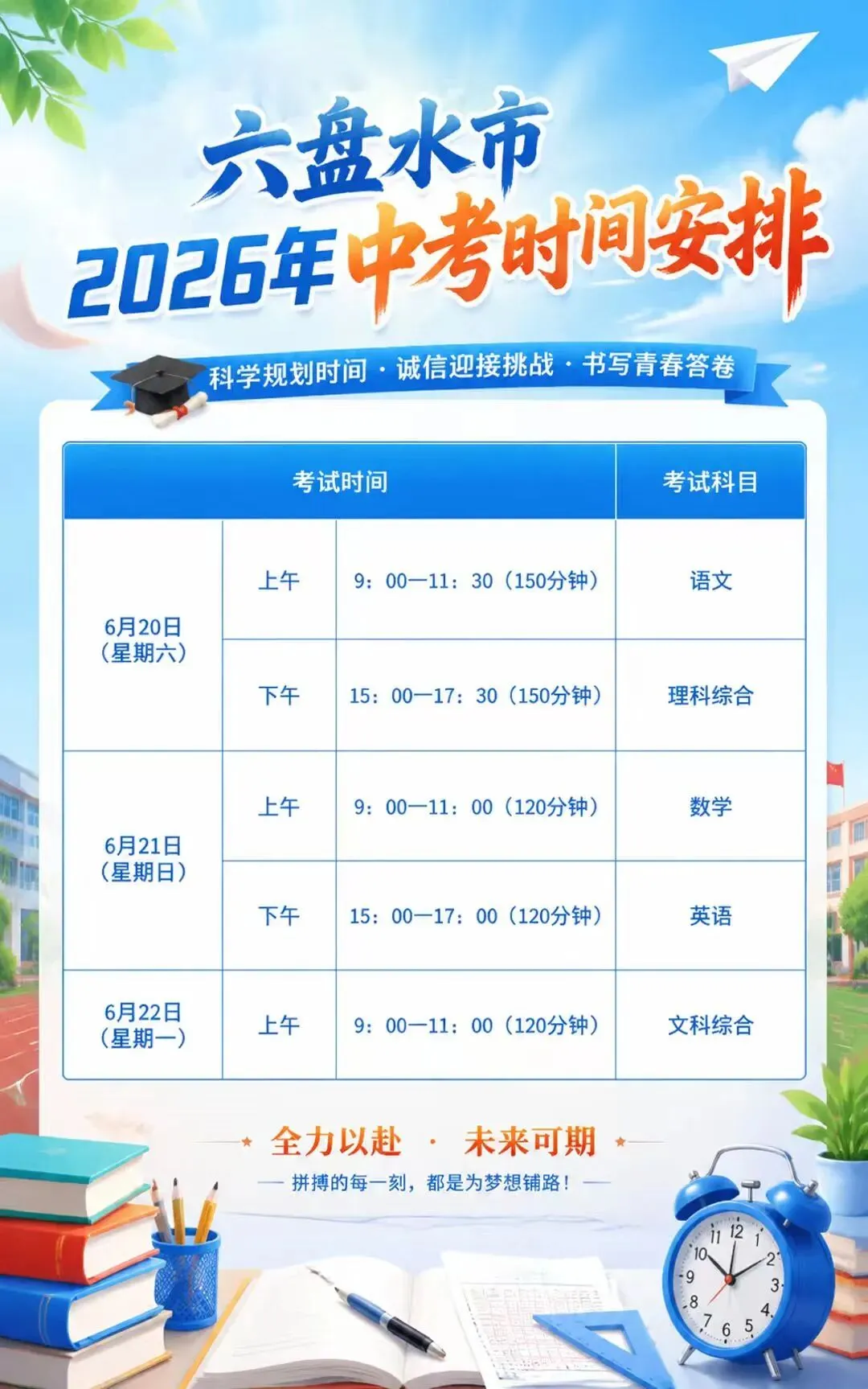 六盘水市2026年中考时间安排-第2张图片-四季读书网