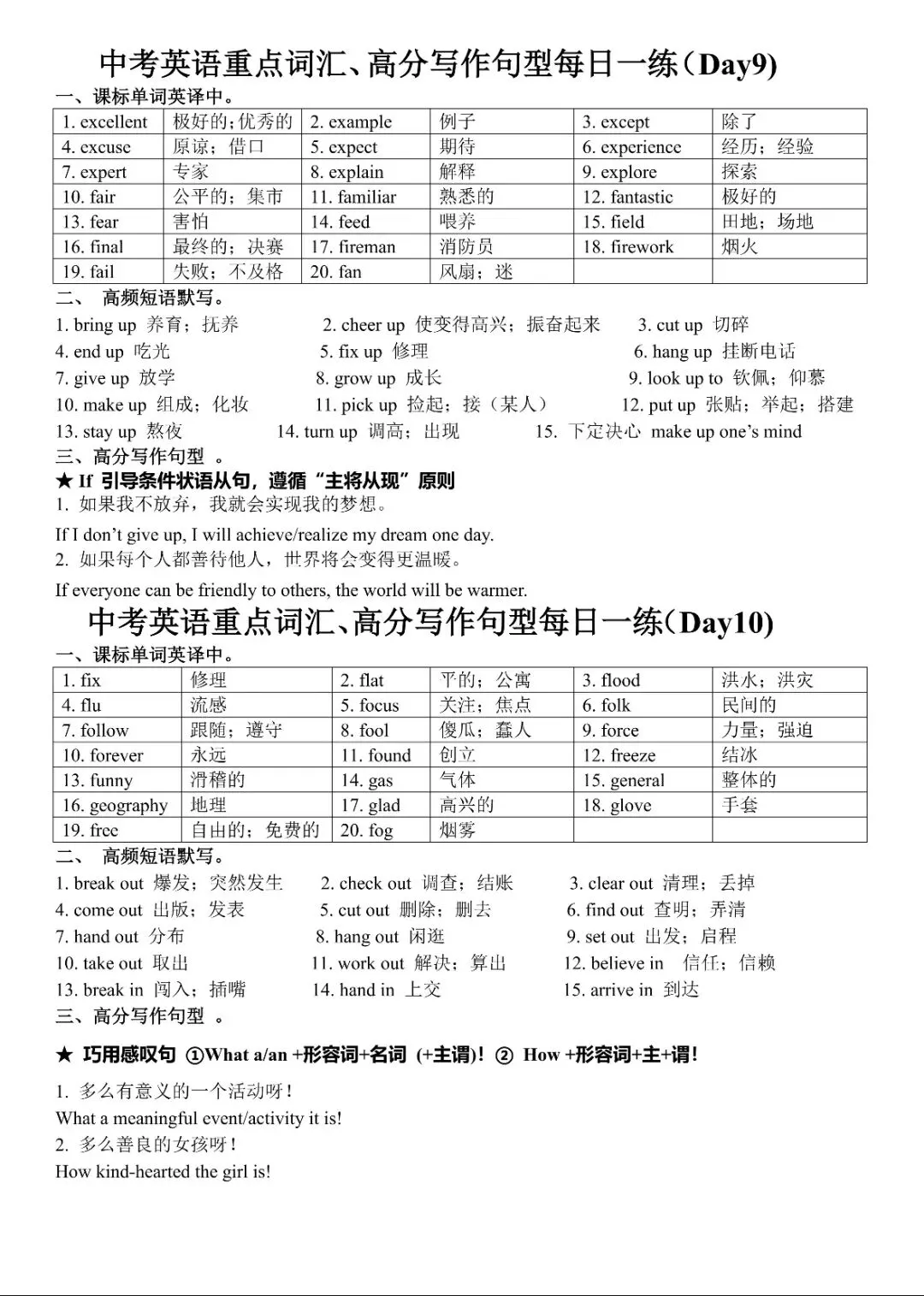 中考英语重点词汇高分写作句型每日一练5-第2张图片-四季读书网