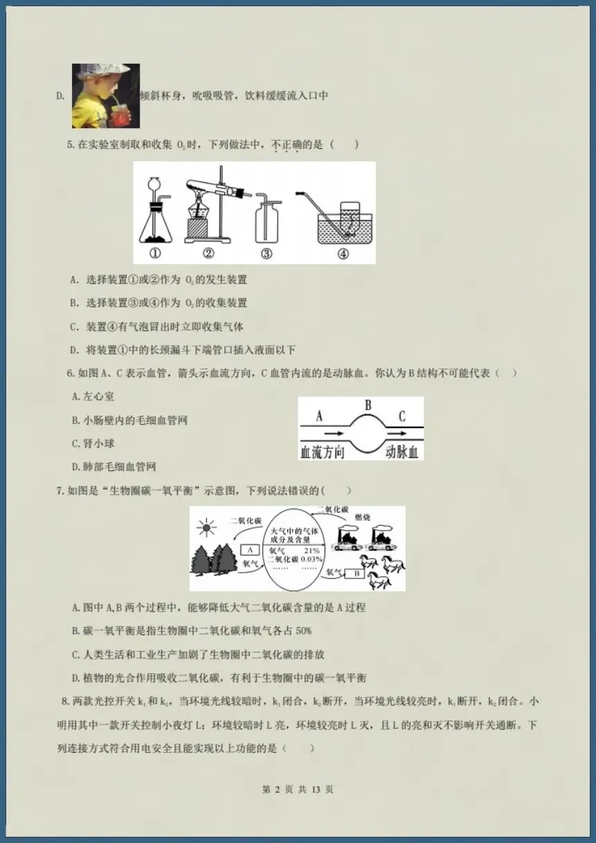 八下科学浙教版|26新八下科学期末模拟试卷(含答案)【电子版可打印!】-第2张图片-四季读书网 八下科学浙教版|26新八下科学期末模拟试卷(含答案)【电子版可打印!】-第2张图片-四季读书网