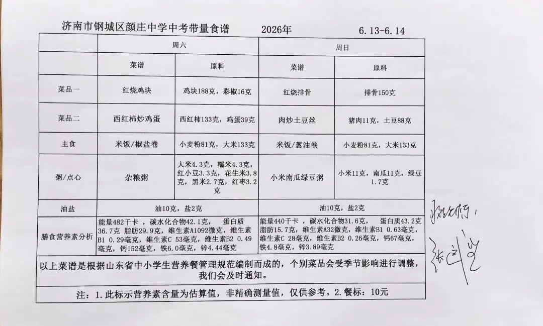 中考学生用餐带量食谱-第1张图片-四季读书网