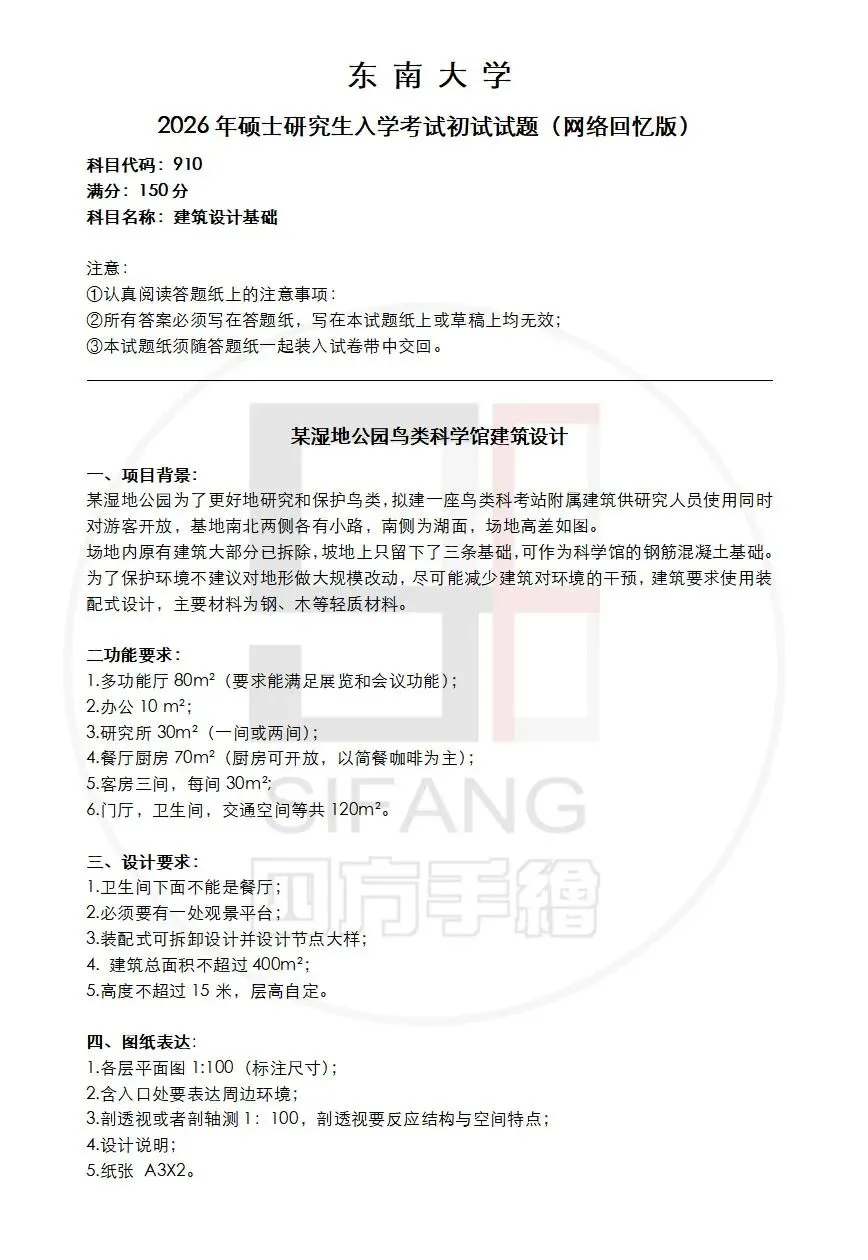 最新真题解析丨东南大学2026年建筑快题深度剖析&考点讲解&方案范图!-第4张图片-四季读书网