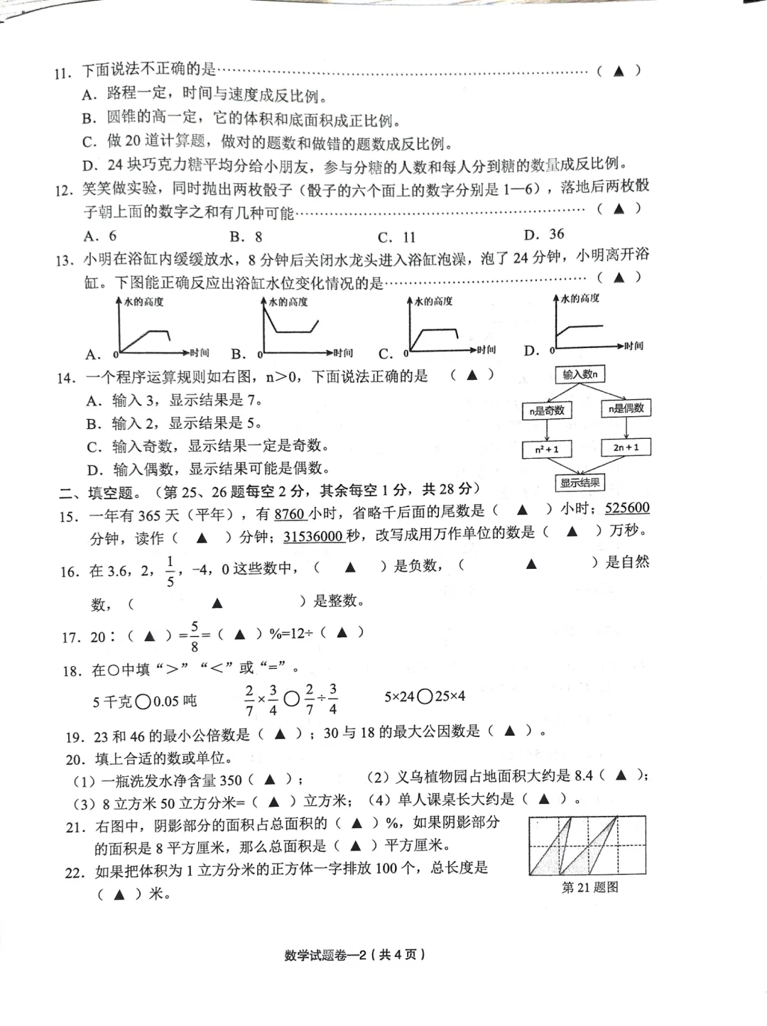 人教版六年级数学下册毕业测试真题(一)-第2张图片-四季读书网