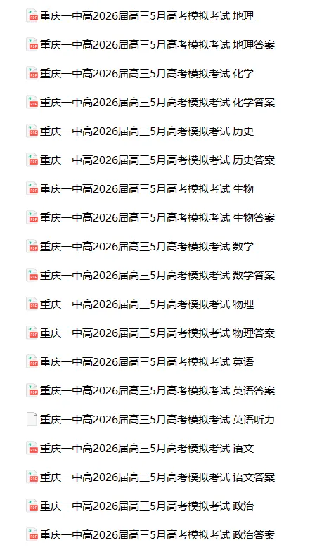重庆一中高2026届高三5月高考模拟考试(全科)-第2张图片-四季读书网 重庆一中高2026届高三5月高考模拟考试(全科)-第2张图片-四季读书网