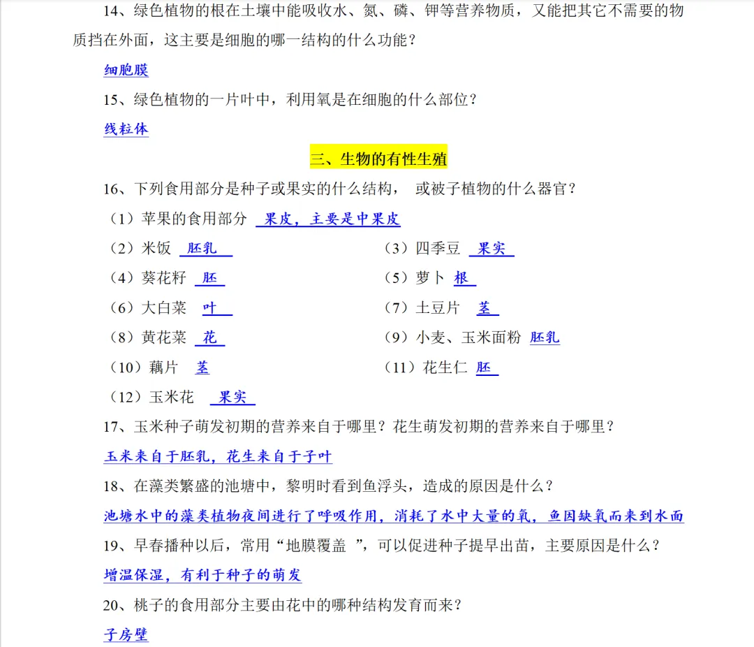 中考生物复习重要考点80问,要的拿走-第4张图片-四季读书网 中考生物复习重要考点80问,要的拿走-第4张图片-四季读书网