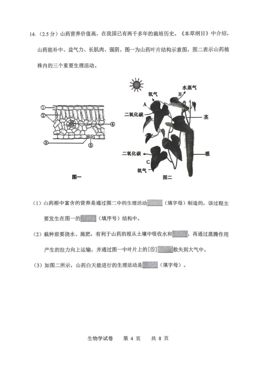 2026年鞍山市八年级【二模生物】试卷+答案-第6张图片-四季读书网