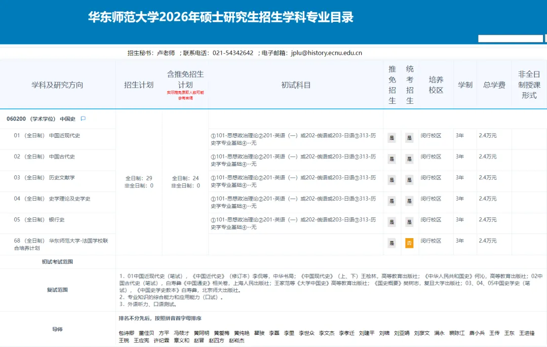 27历史学考研院校考情丨华东师范大学招生人数丨分数线丨历年丨参考书目-第7张图片-四季读书网