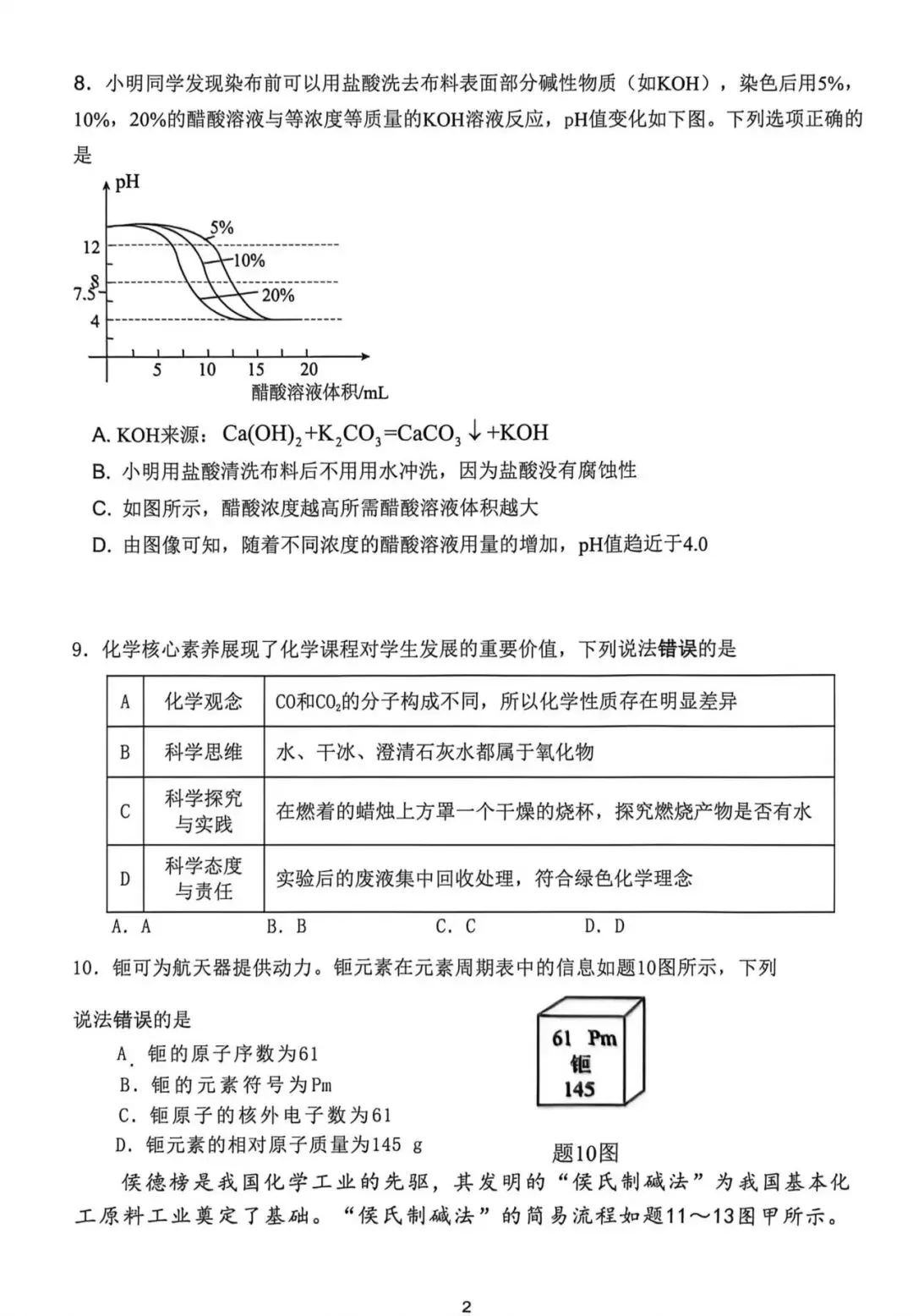 可直接打印2026年中考毕业班第二次模拟考试化学真题-第2张图片-四季读书网 可直接打印2026年中考毕业班第二次模拟考试化学真题-第2张图片-四季读书网