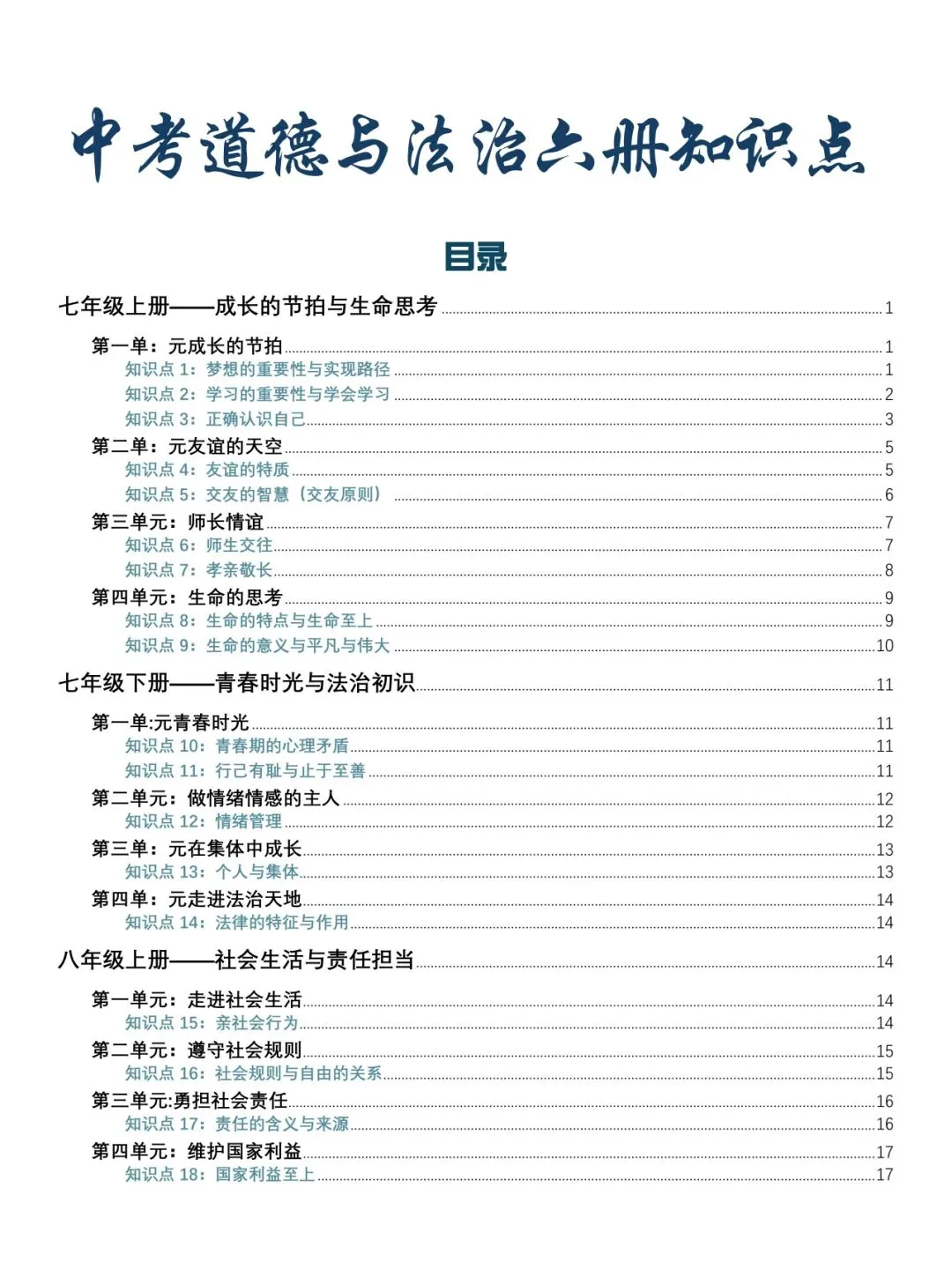 中考道德与法治知识点总结,建议打印下来背诵!-第1张图片-四季读书网