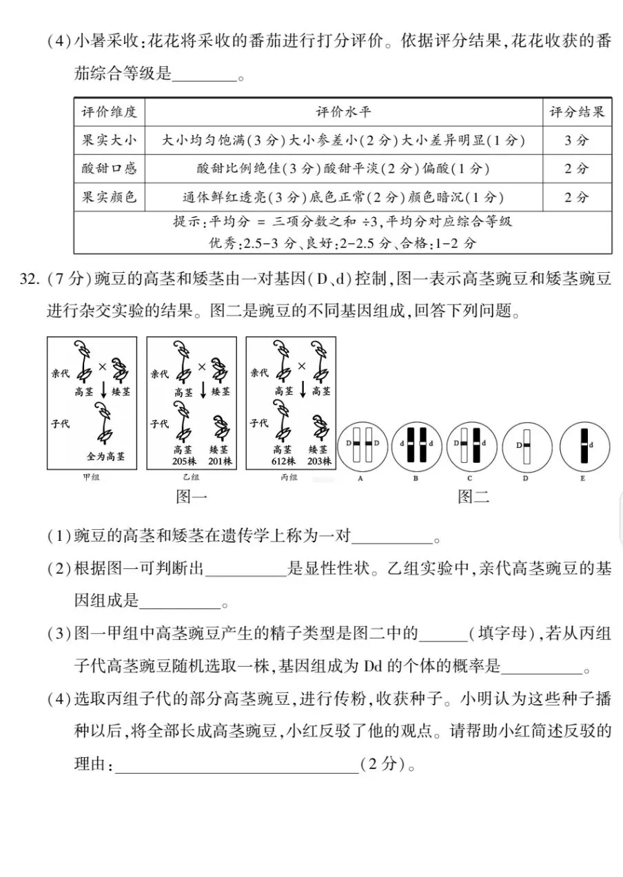 2026福建生物中考模拟sm六月质检试卷+参考答案pdf文档-第8张图片-四季读书网