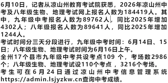 @凉山考生 2026中考安排+查分时间来了→-第1张图片-四季读书网