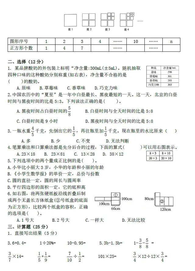 【毕业试卷】2025-2026年唐山市开平小学第二学期小学数学毕业试卷4-第2张图片-四季读书网