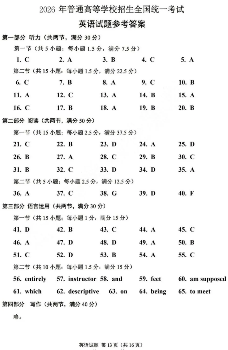 2026年全国高考二卷英语试卷及答案-第15张图片-四季读书网