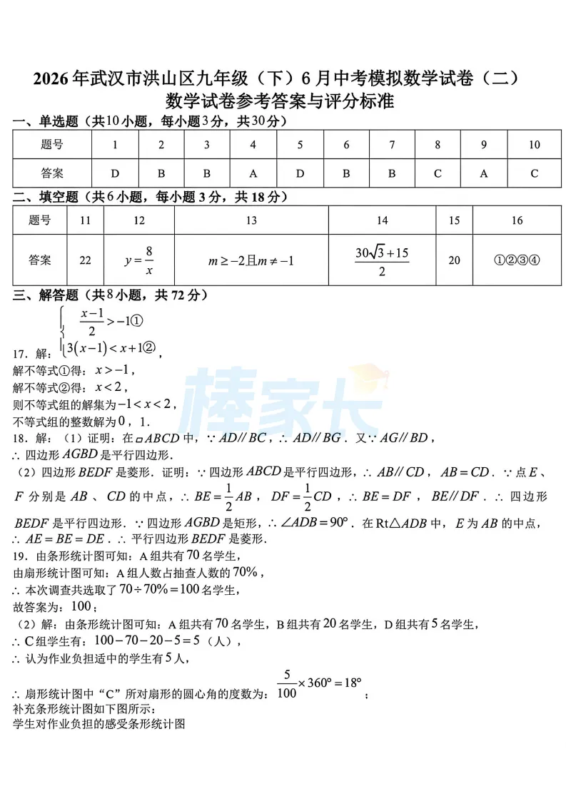 超难!2026武汉4区初三六调试卷及答案汇总!-第10张图片-四季读书网