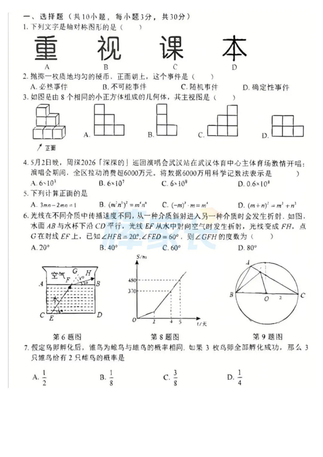 超难!2026武汉4区初三六调试卷及答案汇总!-第11张图片-四季读书网