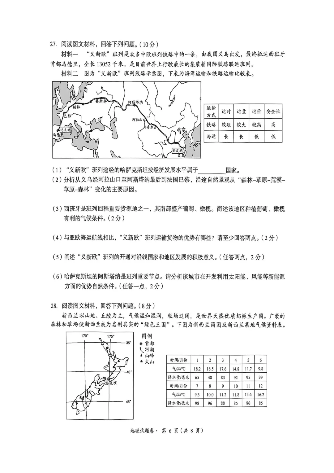 【初中地理】【中考模拟试卷】八下地理考试卷及参考答案-第6张图片-四季读书网