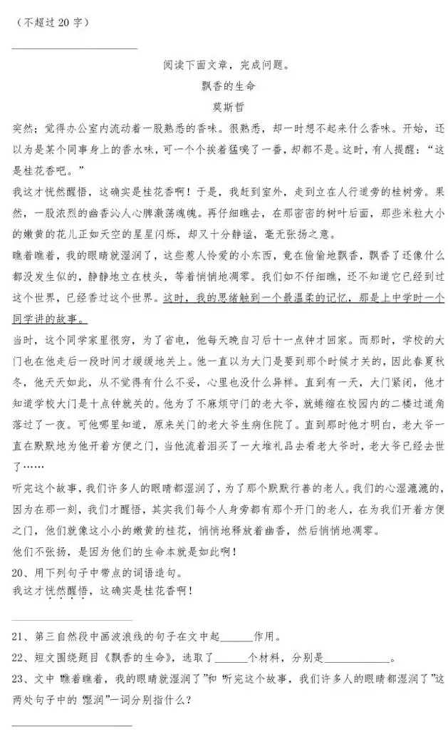 南开翔宇学校语文新初一分班试卷含答案-第5张图片-四季读书网 南开翔宇学校语文新初一分班试卷含答案-第5张图片-四季读书网