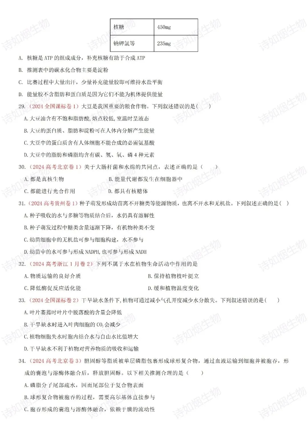 2027届生物一轮复习高考真题专题分类练习1-第5张图片-四季读书网