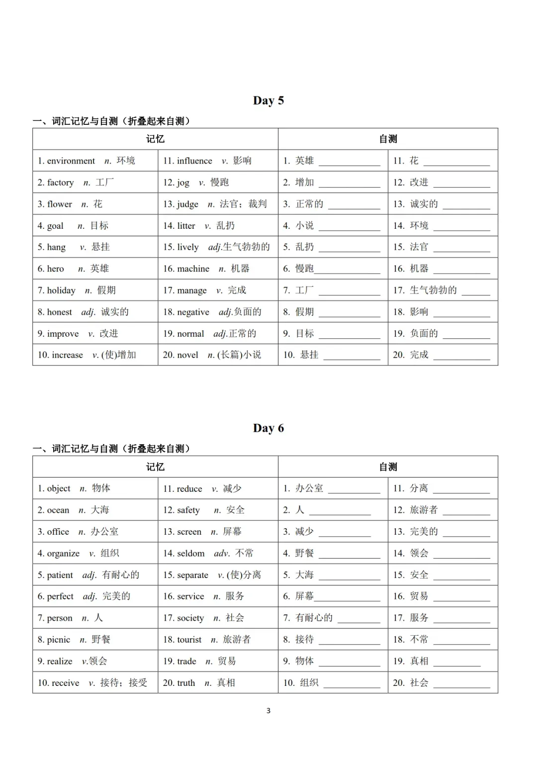 中考英语500个高频词汇24天记背+默写小纸条-第4张图片-四季读书网 中考英语500个高频词汇24天记背+默写小纸条-第4张图片-四季读书网