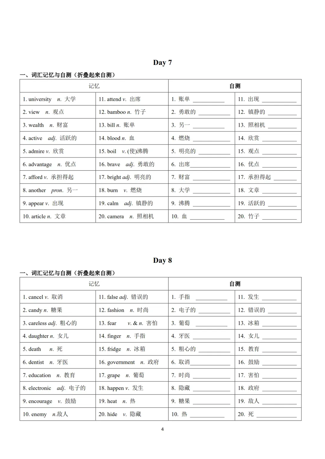 中考英语500个高频词汇24天记背+默写小纸条-第5张图片-四季读书网 中考英语500个高频词汇24天记背+默写小纸条-第5张图片-四季读书网