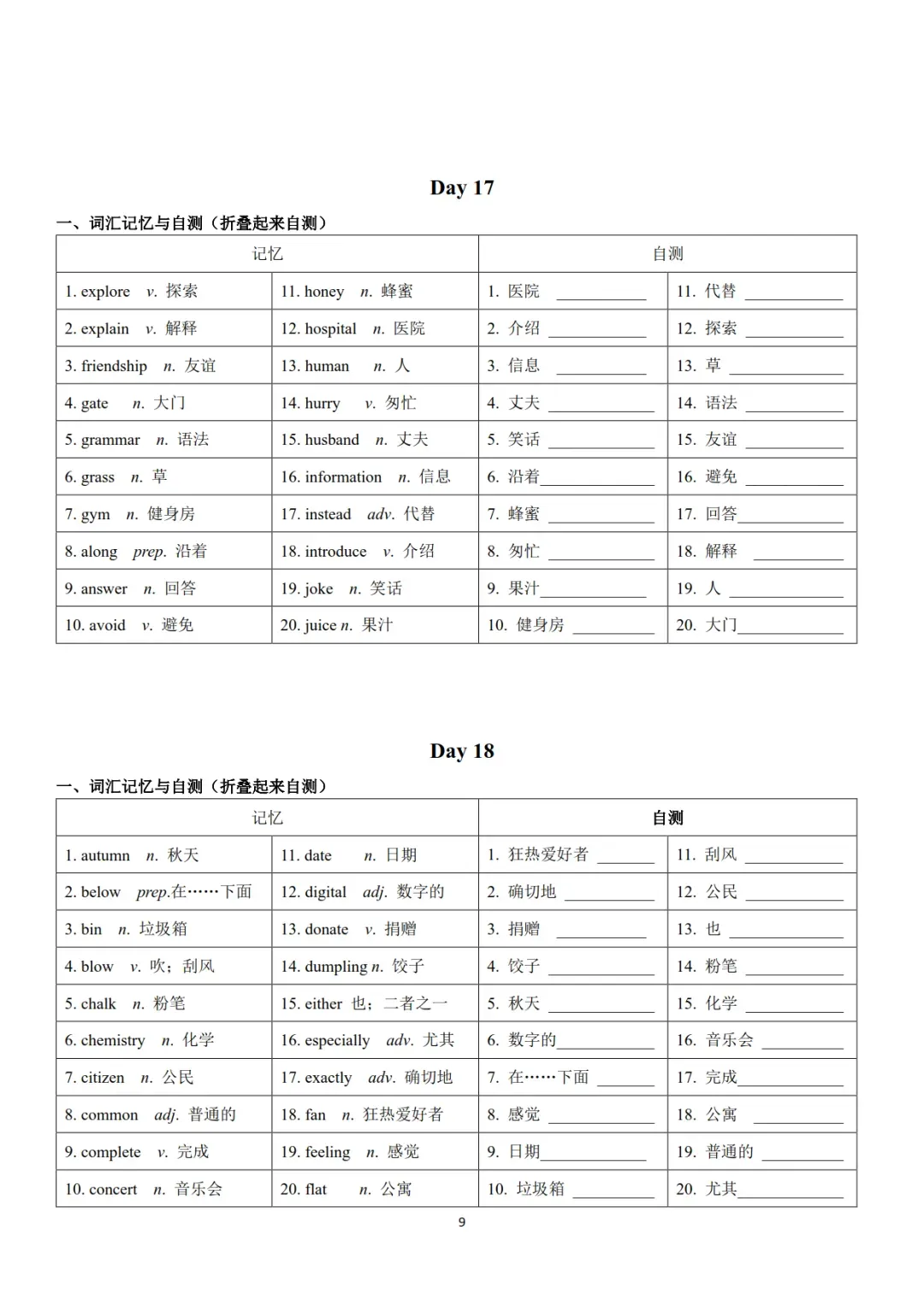 中考英语500个高频词汇24天记背+默写小纸条-第10张图片-四季读书网 中考英语500个高频词汇24天记背+默写小纸条-第10张图片-四季读书网
