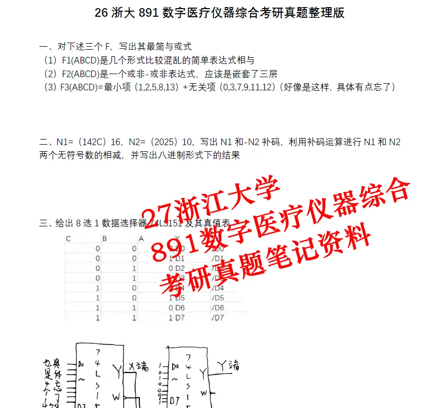27浙江大学891数字医疗仪器综合考研真题答案笔记初复试资料-第1张图片-四季读书网