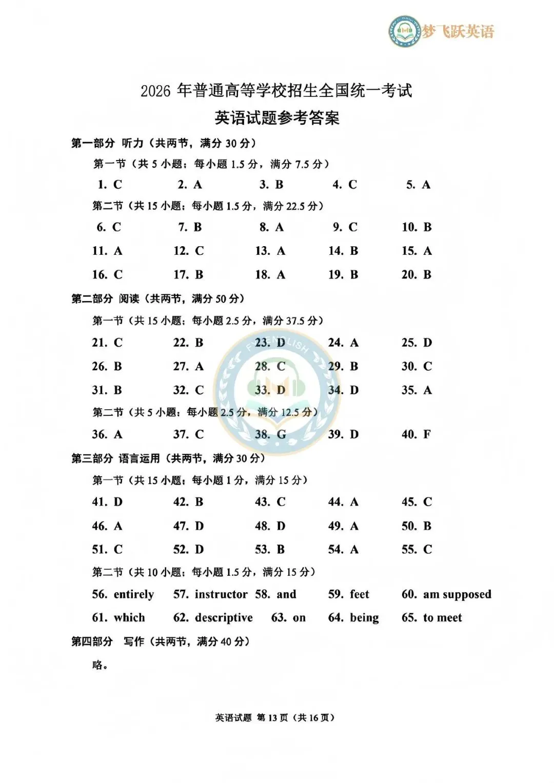 【最新】2026年高考英语真题全国II卷 (附试题内容和听力)-第14张图片-四季读书网
