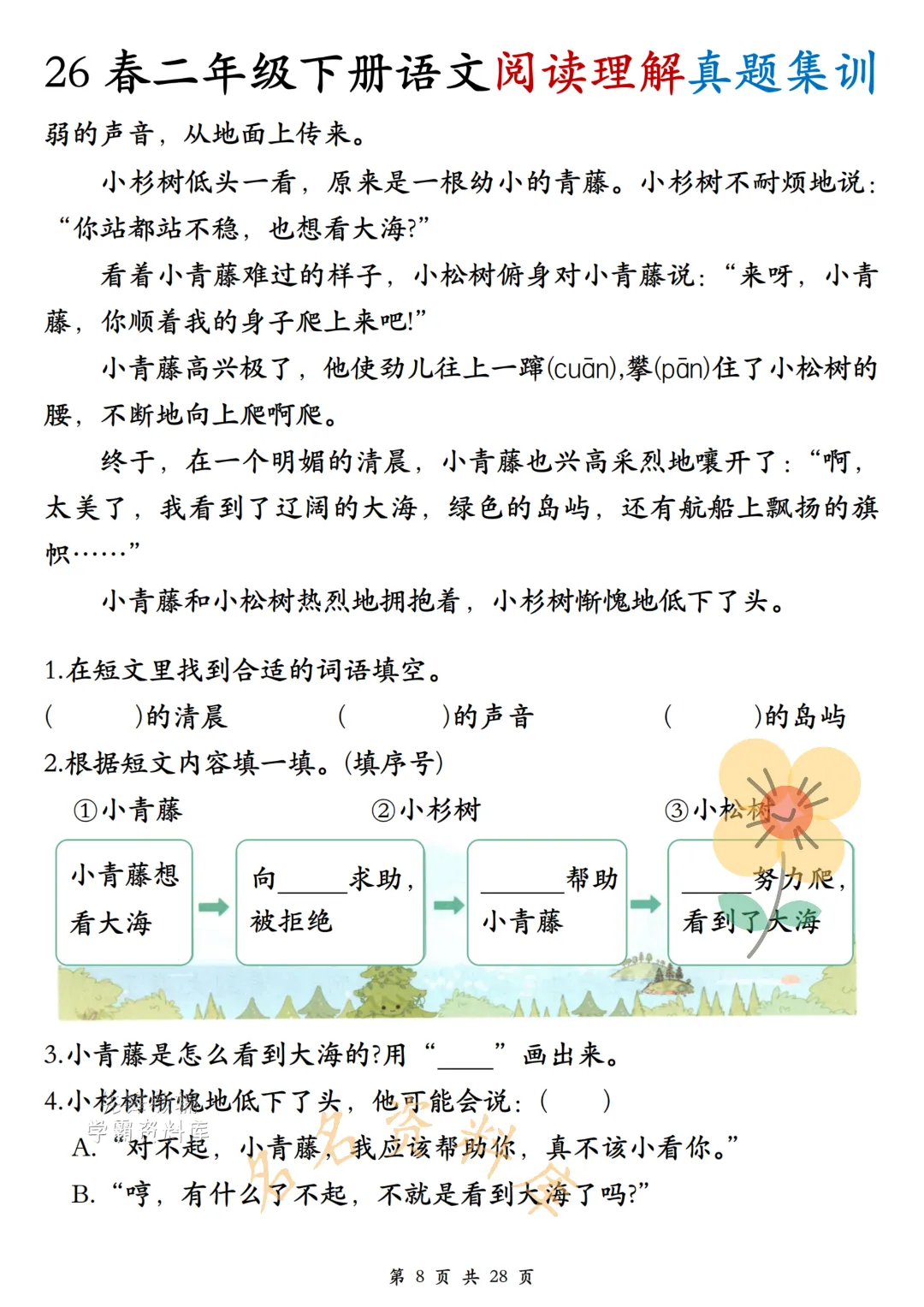 26年春《二年级下册语文阅读理解真题集训》高频考点,高清电子版可用-第10张图片-四季读书网
