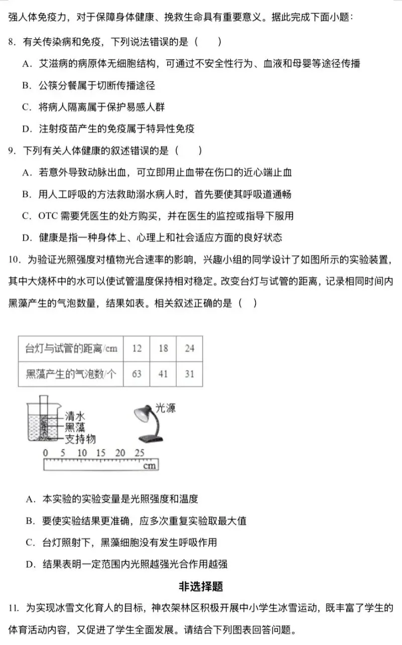 模拟试卷:2026年中考生物模拟试卷|参考答案-第4张图片-四季读书网