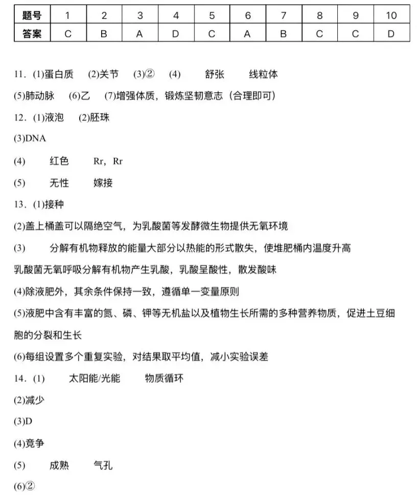 模拟试卷:2026年中考生物模拟试卷|参考答案-第9张图片-四季读书网