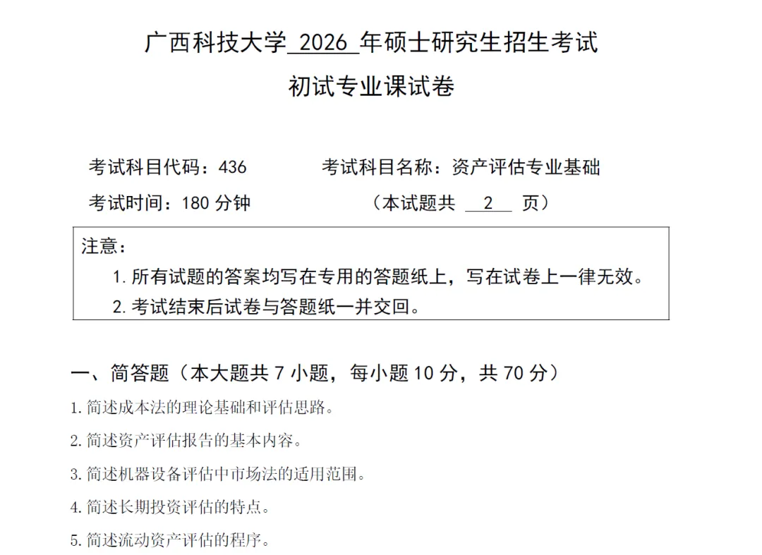 广西科技大学各学院各专业自命题科目历年考研真题试卷试题更新到2026年-第2张图片-四季读书网