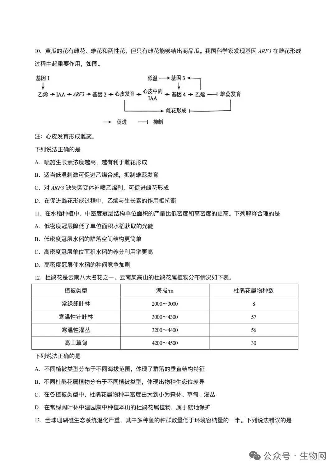 真题速递丨2026年云南省高考生物试题-第3张图片-四季读书网