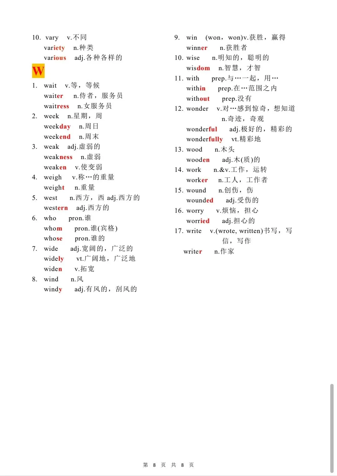 中考英语重点单词词性转换-第8张图片-四季读书网