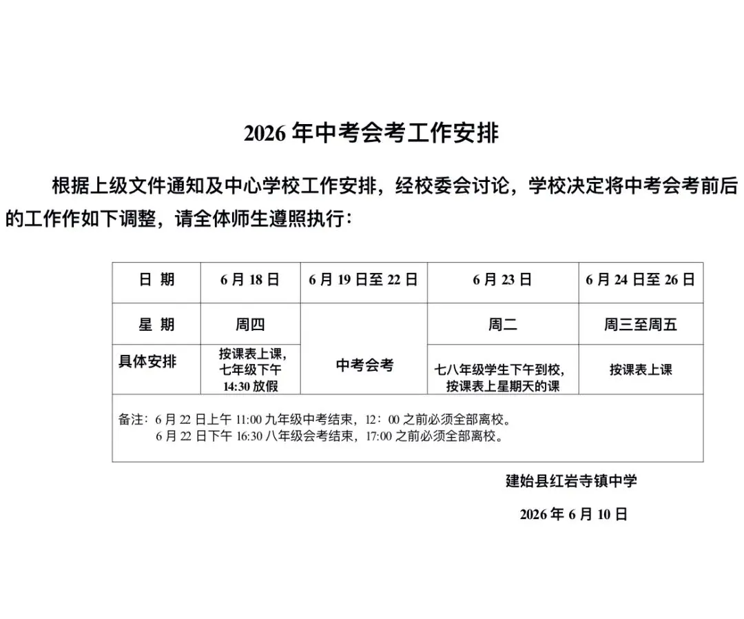 建始县红岩寺镇中学2026年中考会考工作安排及安全提示-第9张图片-四季读书网 建始县红岩寺镇中学2026年中考会考工作安排及安全提示-第9张图片-四季读书网