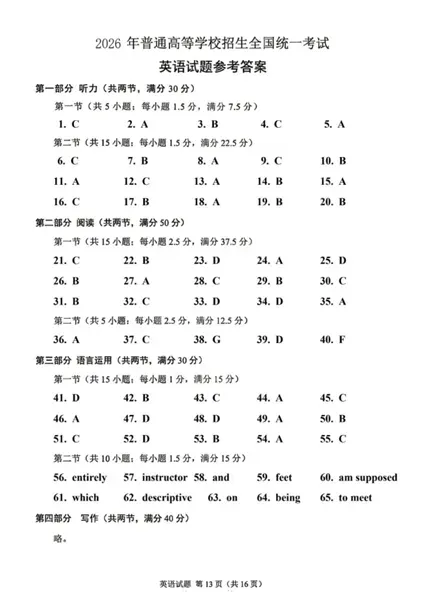 刚刚发布!26年全国高考真题答案出来了!-第30张图片-四季读书网
