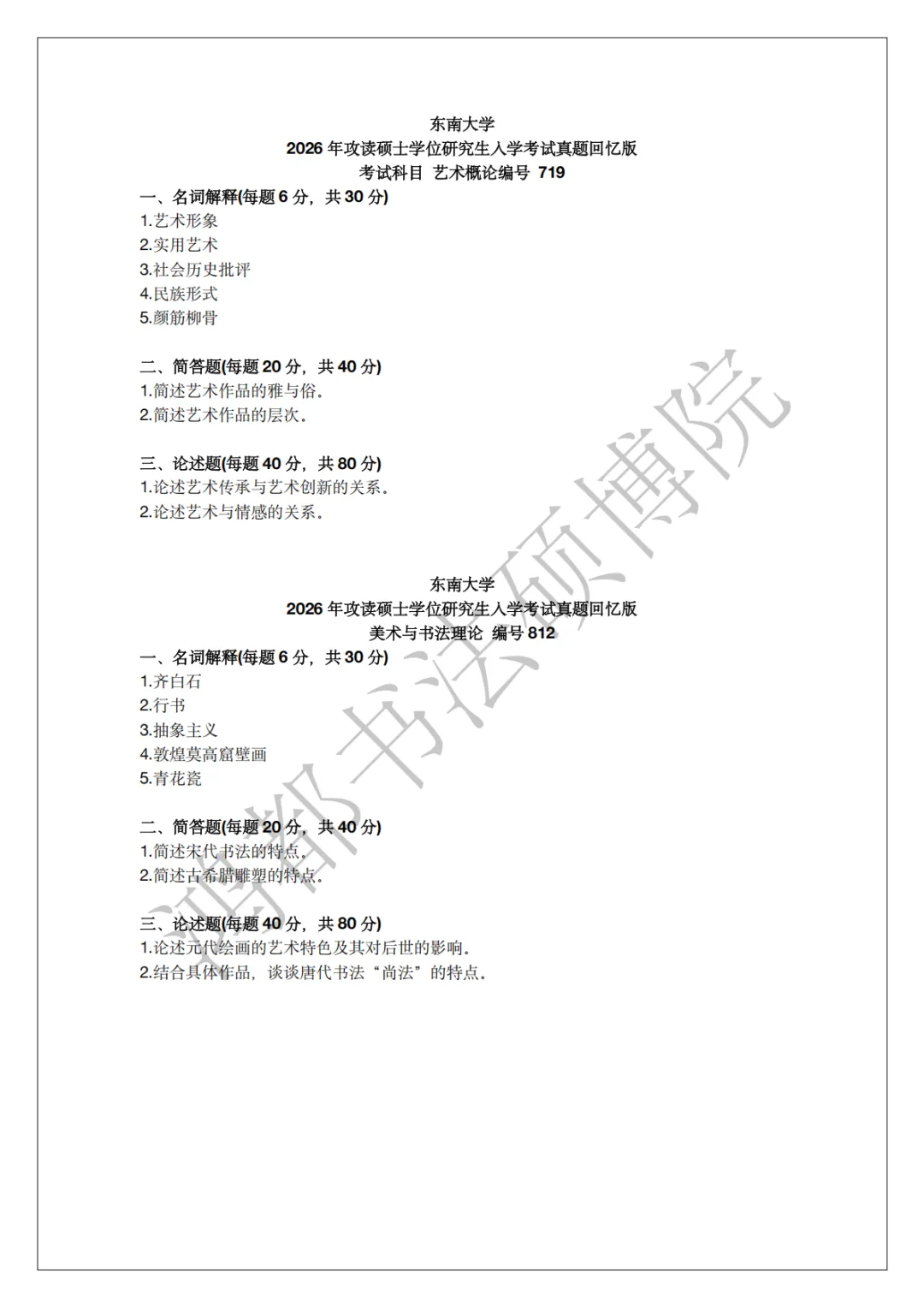 东南大学书法专硕考研分析以及近三年(2024-2026)考研真题-第8张图片-四季读书网 东南大学书法专硕考研分析以及近三年(2024-2026)考研真题-第8张图片-四季读书网