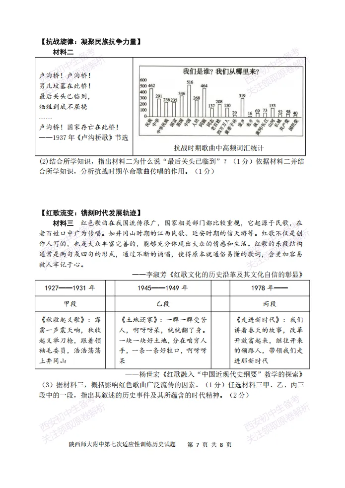 陕西中考必做!西安2026中考模拟:【陕西师大附中】九年级七模【历史】含答案,免费下载-第13张图片-四季读书网