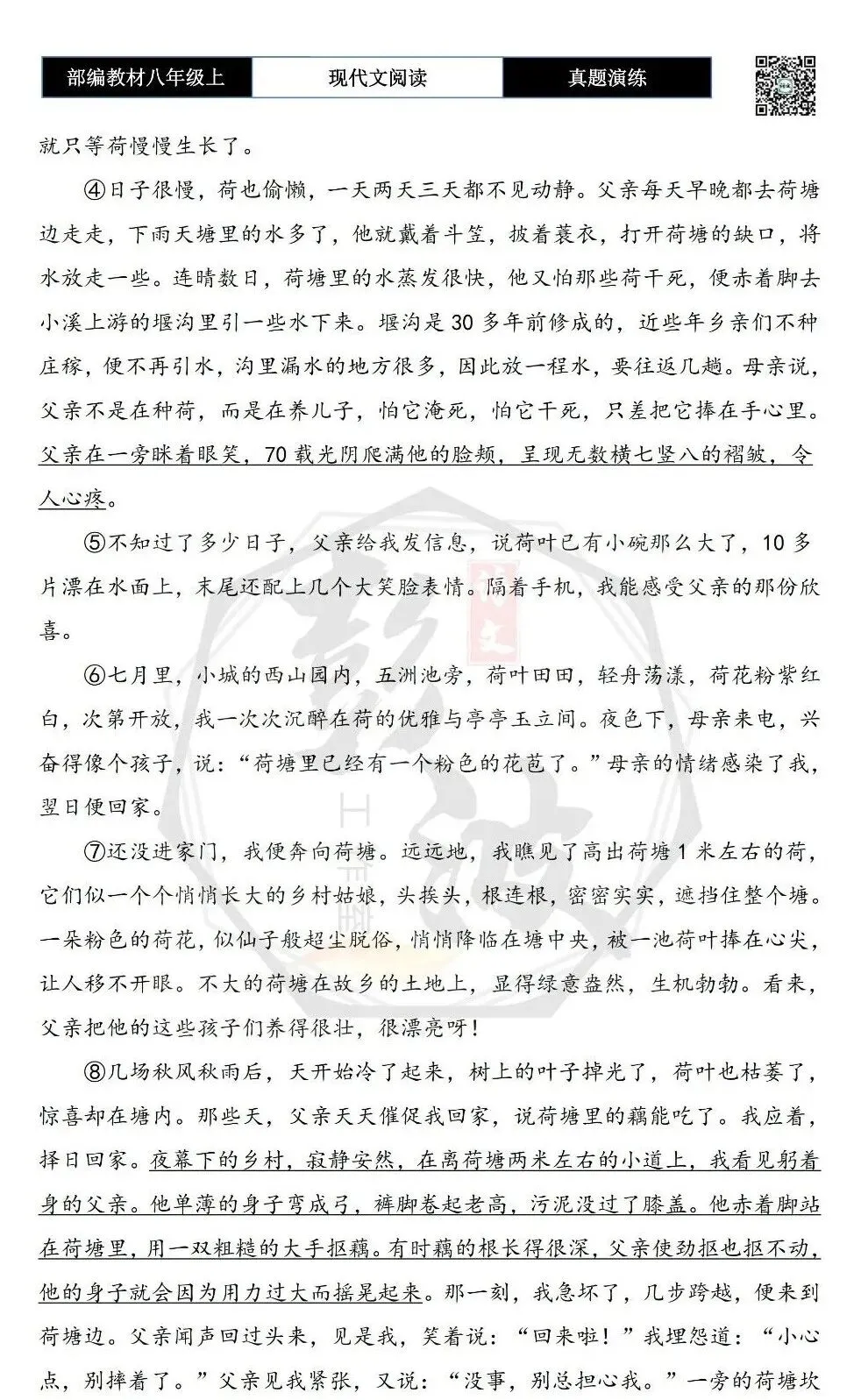 【现代文阅读-真题演练】八年级上-42-父亲的荷塘-思维导图+试题精析-第6张图片-四季读书网 【现代文阅读-真题演练】八年级上-42-父亲的荷塘-思维导图+试题精析-第6张图片-四季读书网