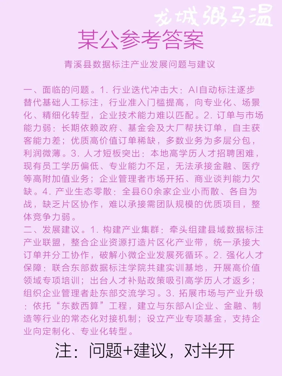 申论真题实操训练 公文题 系列3(6)梳理青溪县数据标注企业发展中面临的问题,并提出进一步推动该县数据标注产业发展的建议.-第5张图片-四季读书网 申论真题实操训练 公文题 系列3(6)梳理青溪县数据标注企业发展中面临的问题,并提出进一步推动该县数据标注产业发展的建议.-第5张图片-四季读书网