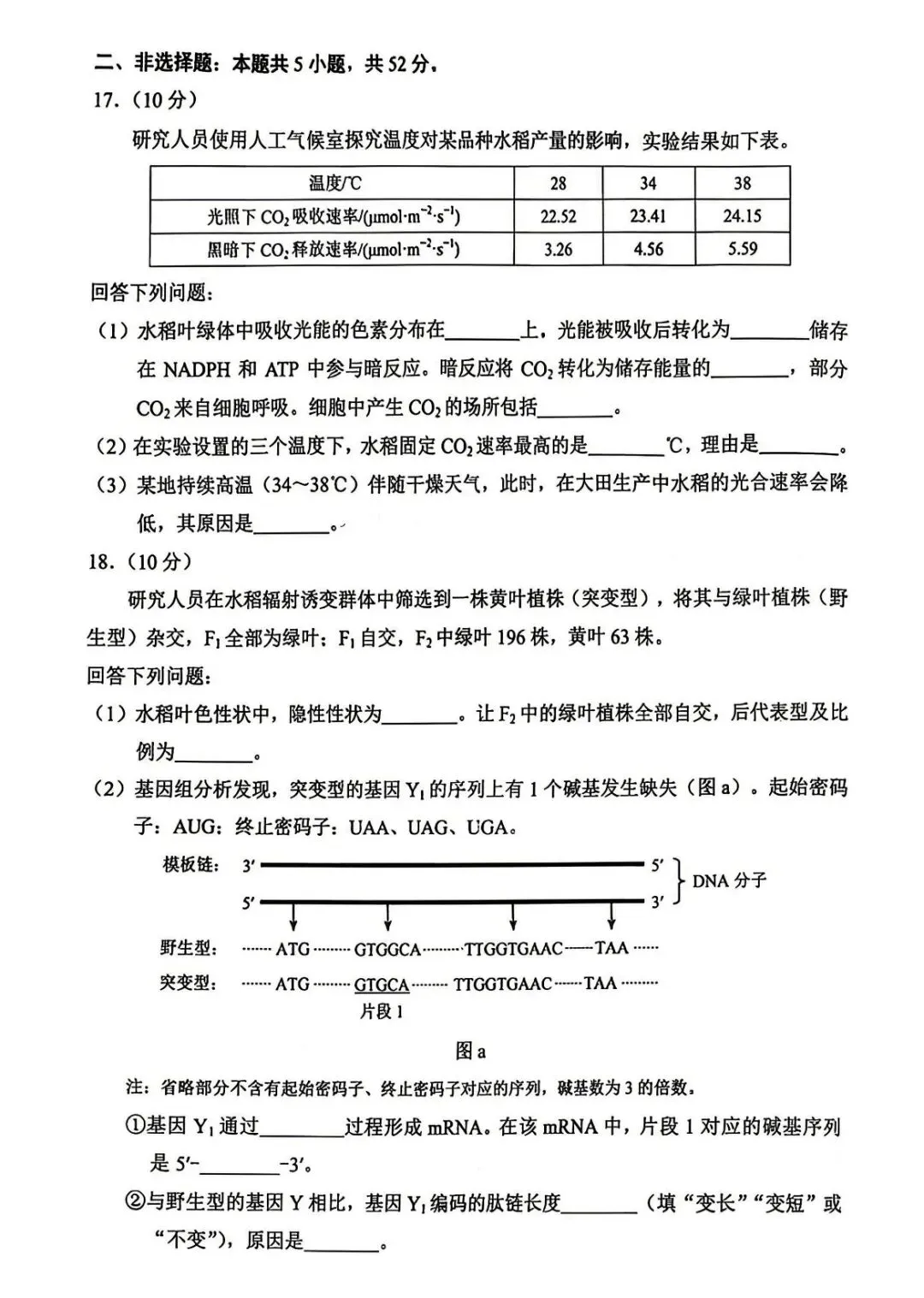 2026云南高考生物真题试卷-第5张图片-四季读书网